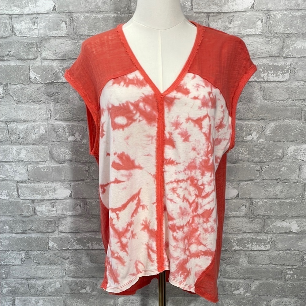 Free People We The Free Orange and White Tie Dye Oversized Top